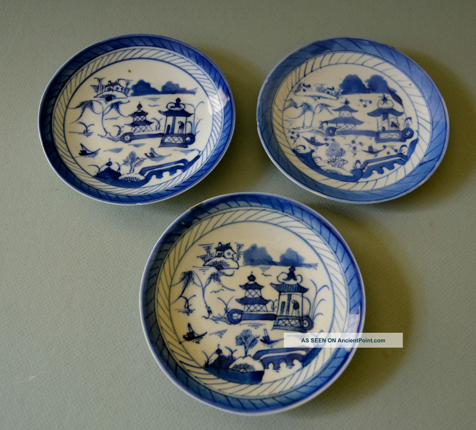 Three 19c Chinese Porcelain Export Canton Saucers - P450 Plates photo