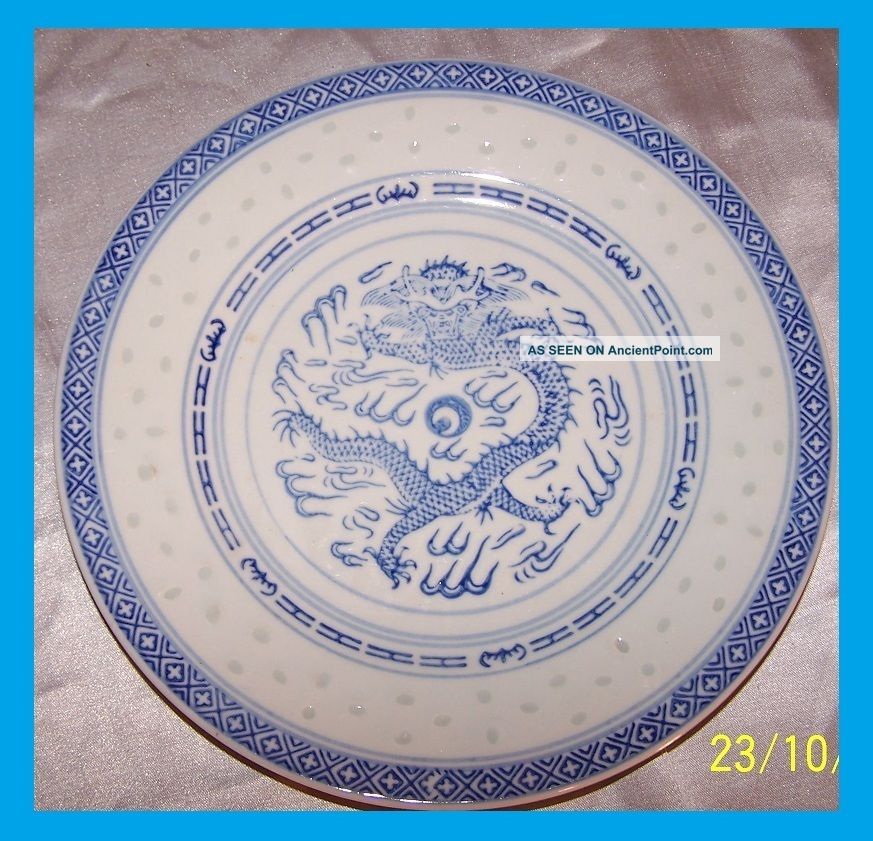 Asian,  Chinese Five - Clawed Dragon Marked With Blue And White Porcelain Plate Plates photo