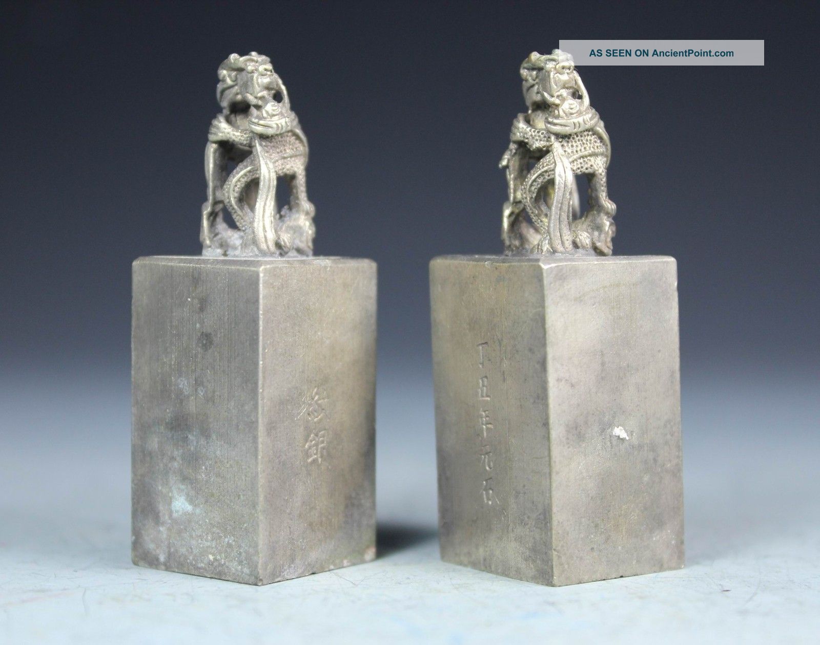 Chinese Handwork Pair Kirin Old White Copper Statue Other photo