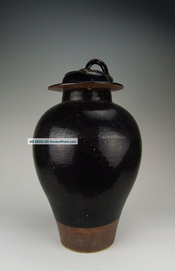 Jin Dynasty Cizhou Ware Black Glaze Porcelain Lidded Jar Vases photo