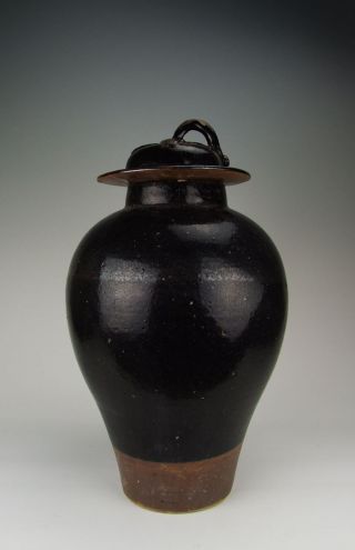 Jin Dynasty Cizhou Ware Black Glaze Porcelain Lidded Jar photo