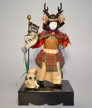 Japanese Antique Hina Samurai Momotaro Gofun Doll photo