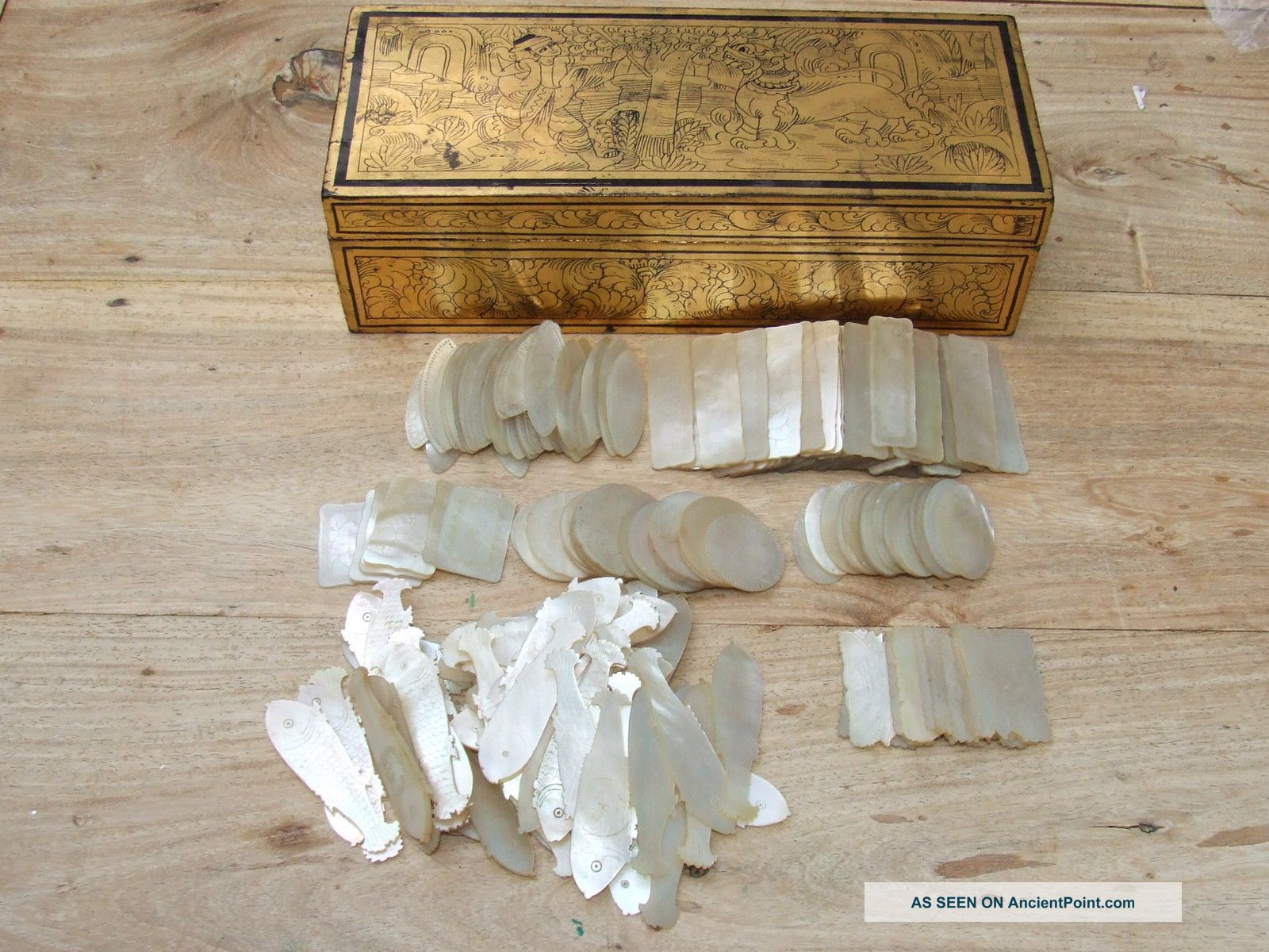 Huge Collection X211 Antique Chinese Mother Of Pearl Gaming Counters & Box Other photo