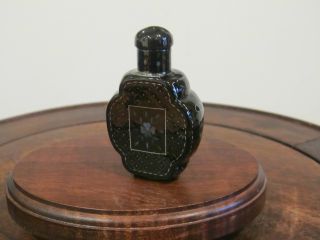 Vintage Antique Black Lacquered Irridescent Design Snuff Bottle Matching Stopper photo