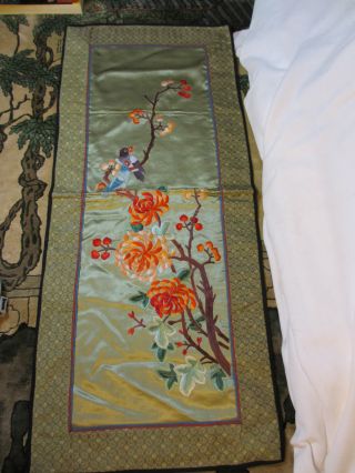 Vintage Hand Made Chinese Long Golden Silk Embroidery Panel (circa 1940 