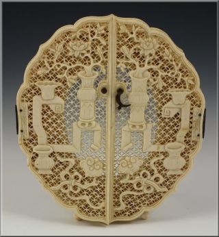 19thc Antique Chinese Carved Ox Bone Openwork Picture Frame photo