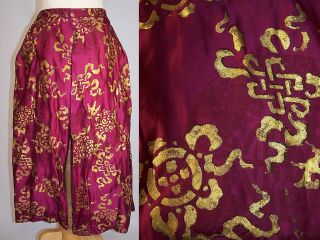 Vintage Antique Chinese Symbol Purple Silk Brocade Gold Hand Painted Wrap Skirt photo
