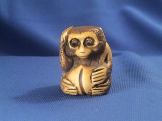 Antique Carved Monkey Netsuke Pop Eyes Japan photo