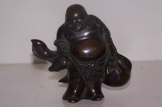 Antique Japanese Buddha Happy God Bronze Statue photo