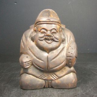F560: Real Old Japanese Wood Carving Ebisu Statue Good Work. photo