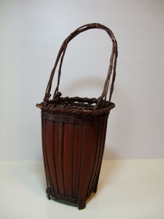 Vintage Japanese Kago,  Corner Type Bamboo Basket/taisho Era photo