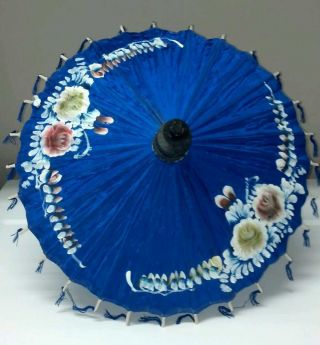 Vintage Blue Hand Painted Japanese Umbrella - Parasol - Asian - Chinese - photo