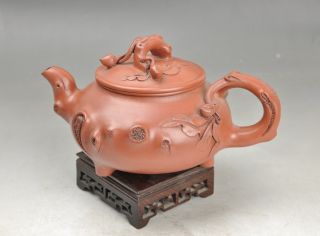 Antique 19th Century Chinese Yixing Teapot Embossed Fruit photo