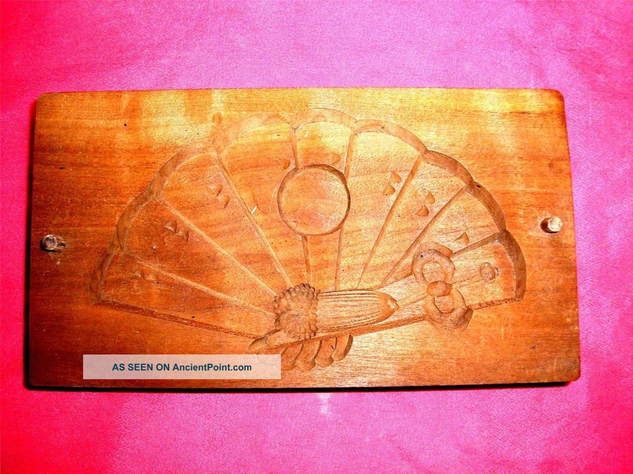 Antique Japanese Kashigata Fan Rising Sun With Cover Handcarved Mold Other photo