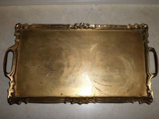 Antique Collectible Small 8 By 4 Inch Handled Ornate Brass Metal Footed Tray photo