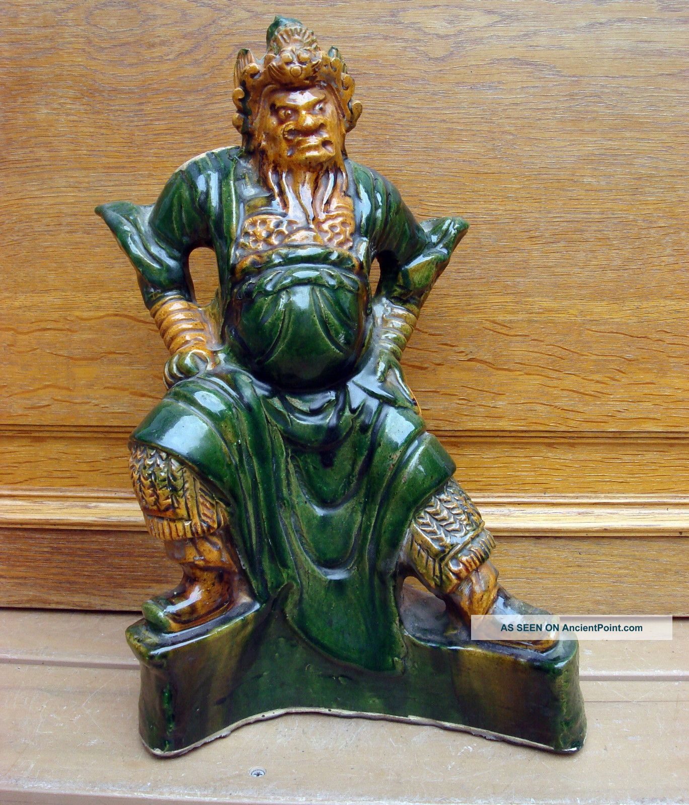 Antique Asian Chinese Japanese 19c Sancai Glazed Demon God Rooftile Statue Men, Women & Children photo