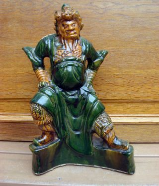 Antique Asian Chinese Japanese 19c Sancai Glazed Demon God Rooftile Statue photo