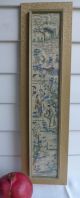 Antique Framed Oriental Silk Textile People Pagoda Bamboo Butterfly Embroidery Robes & Textiles photo 1