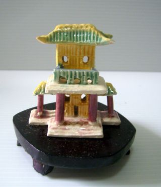 Antique Rare Miniature Mudman Chinese Temple & Stand 1920 To 1040 S U photo