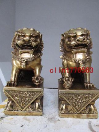 Chinese Palace Bronze Door Foo Dog Lion Pair18 photo