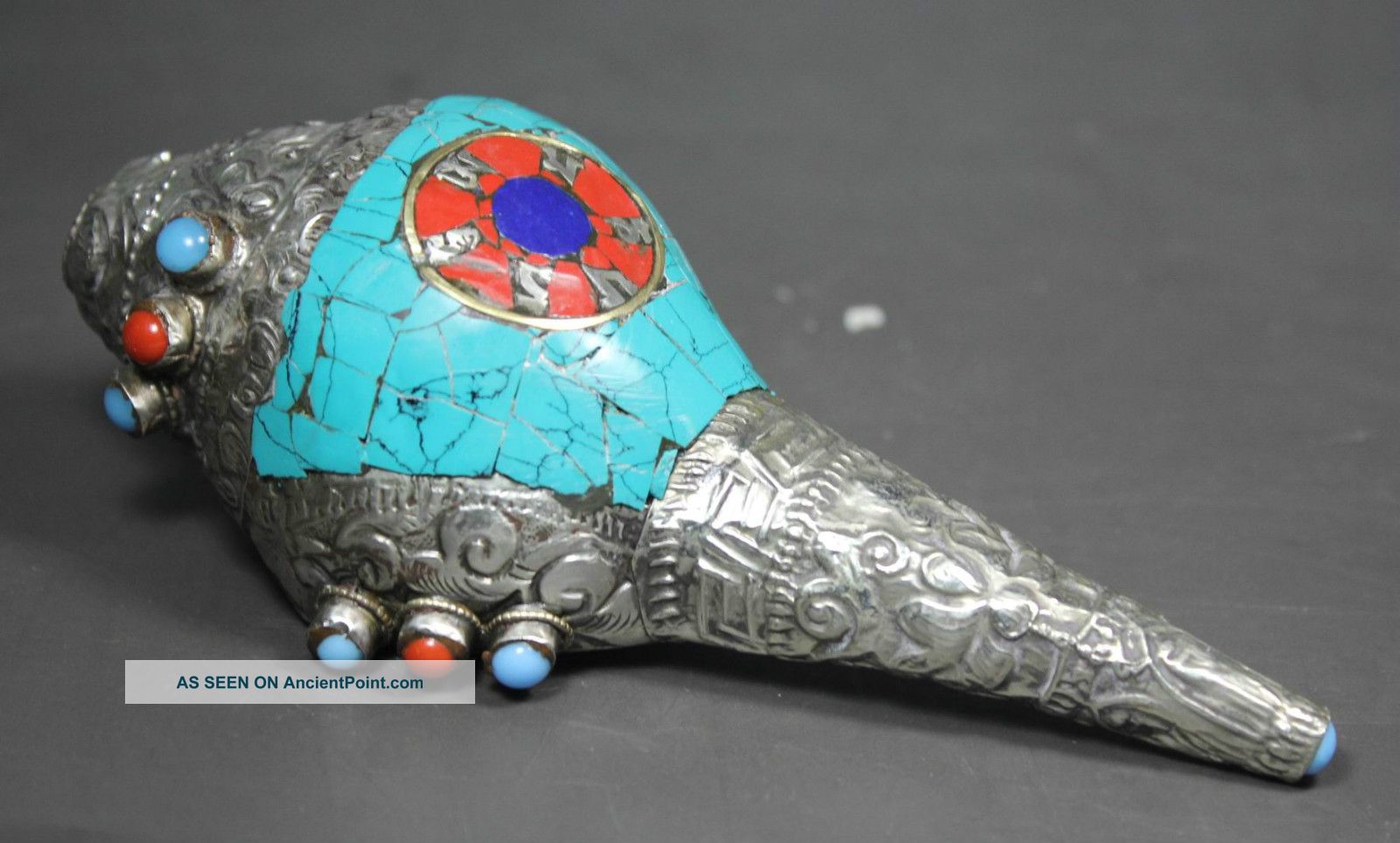 Asian Tibetan Handwork Inlay Turquoise Coral Whelk Decoration Other photo