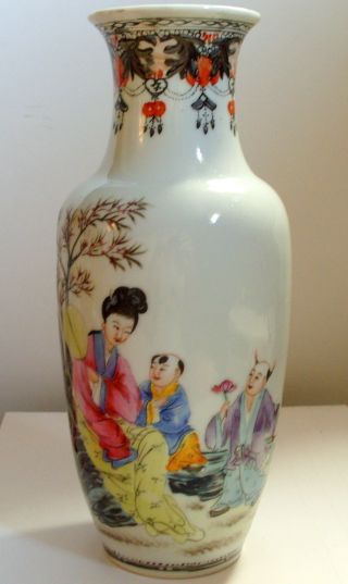Chinese Famille Rose Hand Painted Porcelain Vase Signed Twice photo