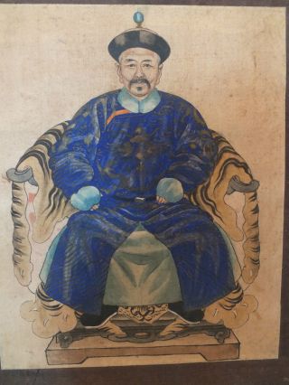 Ancestrial Chinese Painting On Silk Of A Man Seated On A Throne 20thc (c) photo