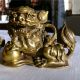 Pair Detailed Brass Chinese Foo Dogs Guardian Lion Statues Foo Dogs photo 3