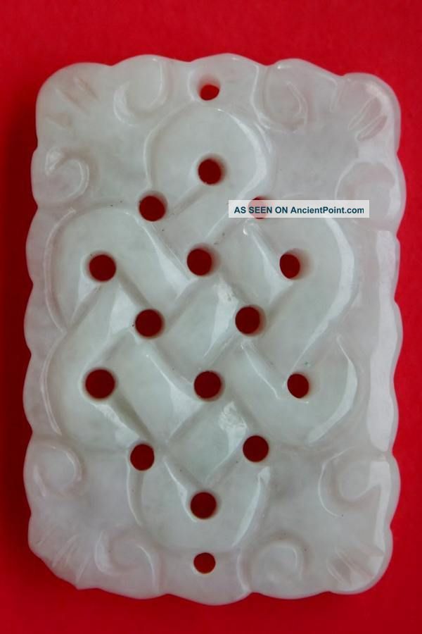Antique Chinese White Jade Carved Pierced Eternal Knot Pendant. Necklaces & Pendants photo