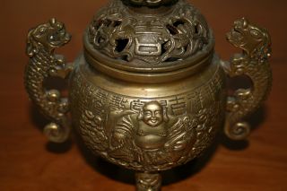 Highly Detailed 19thc Bronze Buddha Incense Burner Signed photo