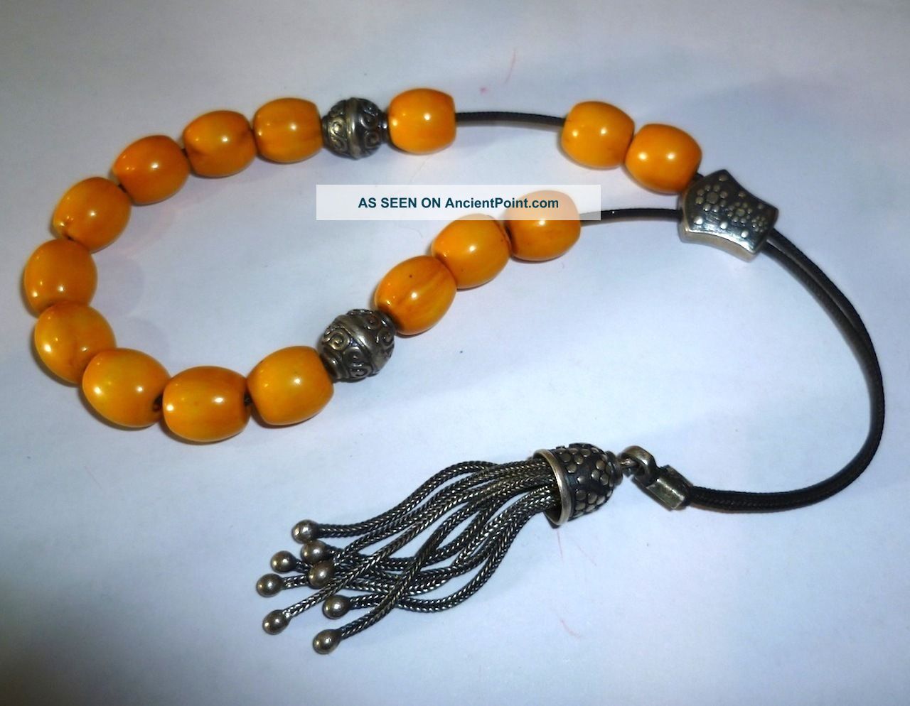 Amber Beads /.  925 Sterling Silver Worry Beads.  15 Amber Beads. Necklaces, Pendants photo