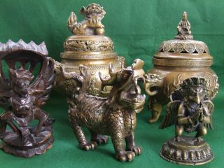 Collection Of Brass Or Bronze Ornaments Tibet Nepal China photo