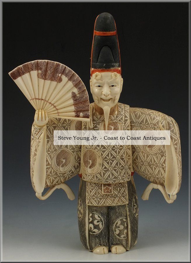 Wonderful Japanese Carved Ox Bone Statue Of Polychrome Kabuki Dancer Statues photo