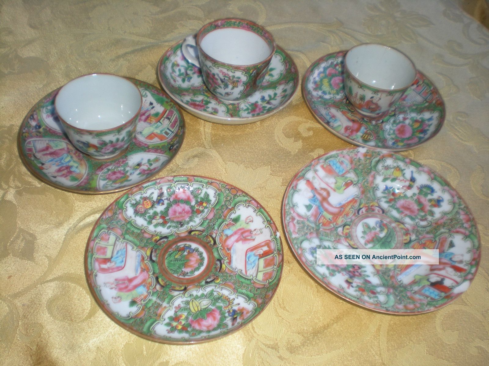 Lot Antique Chinese Rose Medallion 3 Cups + 5 Saucers/ Plates 19th Century Plates photo