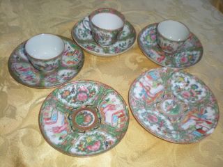 Lot Antique Chinese Rose Medallion 3 Cups + 5 Saucers/ Plates 19th Century photo