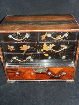 Charming Antique Meiji Japanese Koyosegi And Lacquer Cabinet Box photo
