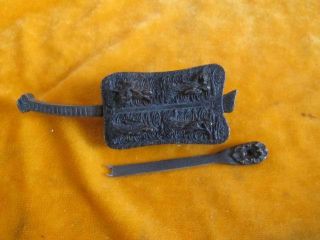 Chinese Bronze Ancient Lock Rectangle Carven Key Unique photo