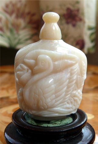 Antique Chinese Carved Opal Snuff Bottle W/ Swan photo