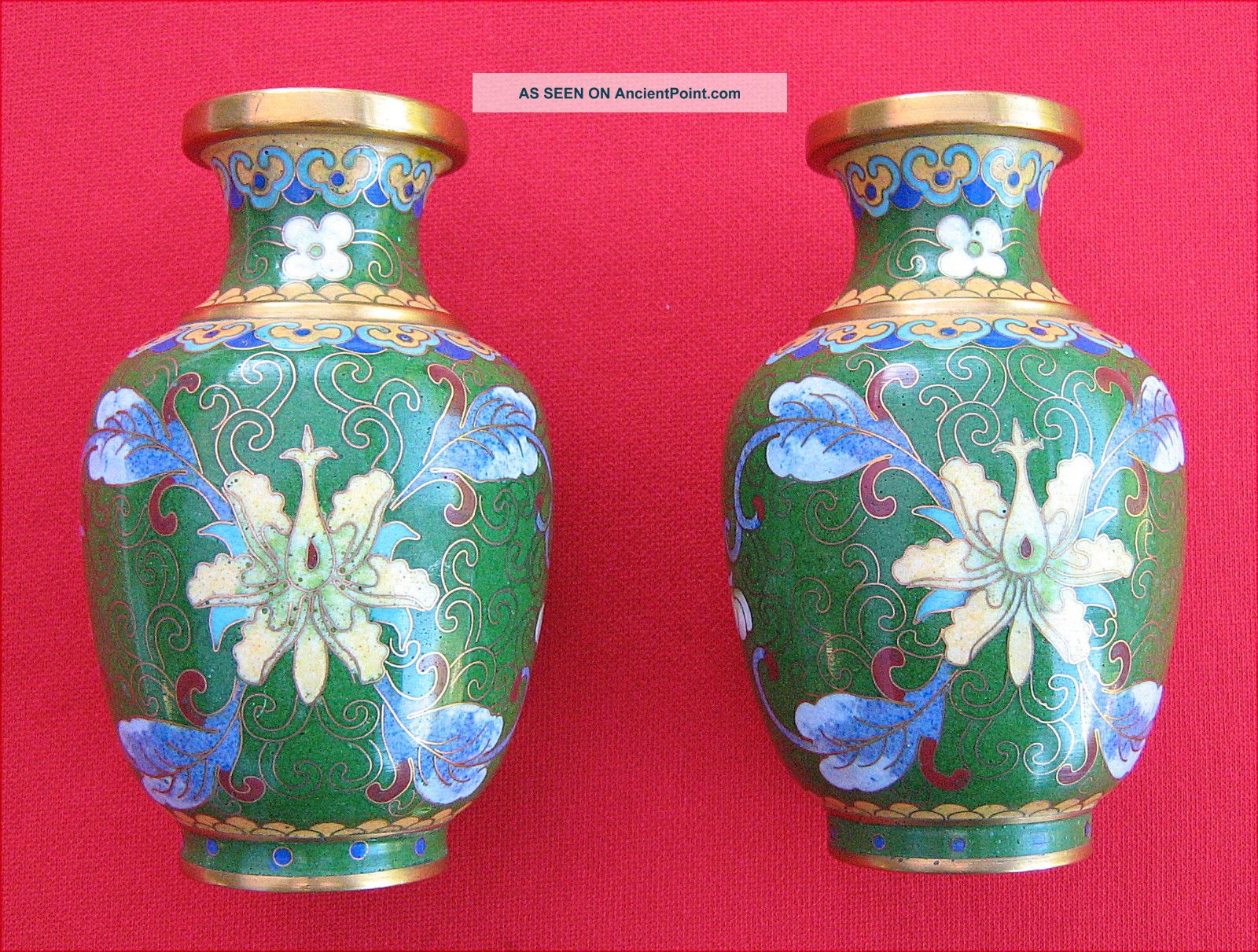 Fine Vintage Pair Of Oriental Cloisonne Vases Cloisonne photo