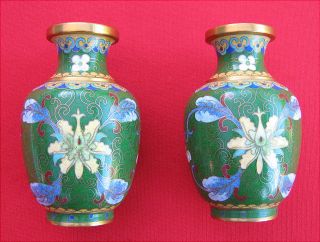 Fine Vintage Pair Of Oriental Cloisonne Vases photo