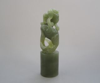 Antique Chinese Hetian Jade Carved Dragon Statue Seal photo