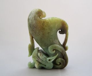Antique Chinese Hetian Jade Carved Dragon Cup Statue Nr photo