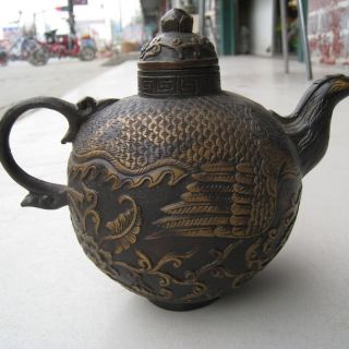 19in.  C A Beautifully Carved Phoenix Ming Dynasty Xuande Mark Bronze Jug Nr photo