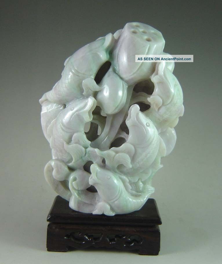1100g Chinese Jadeite Carved Lotus And Fish Carving Other photo