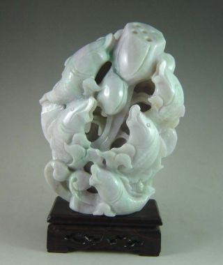 1100g Chinese Jadeite Carved Lotus And Fish Carving photo