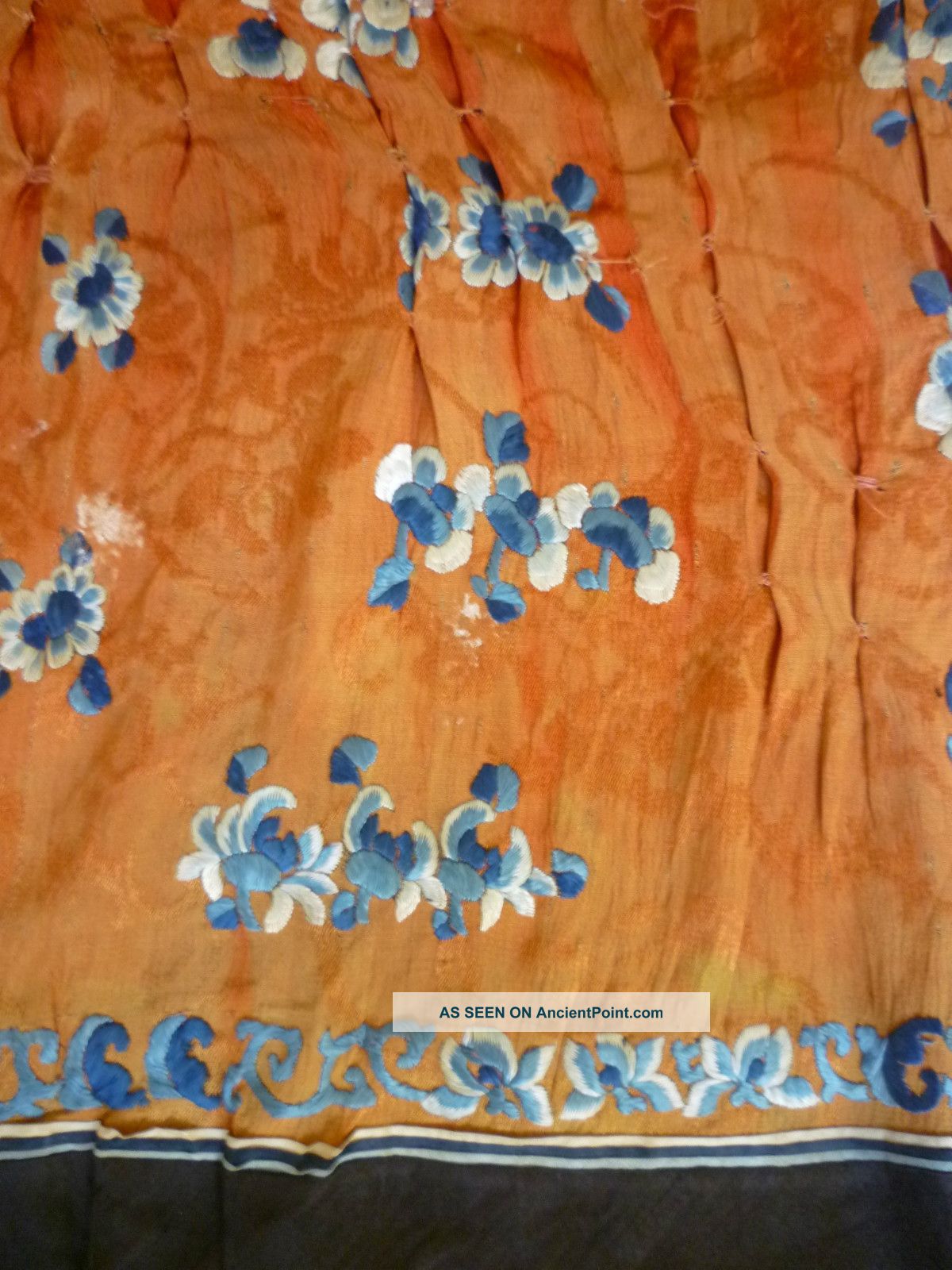 Pair (2) Antique Chinese Embroidered Damask Silk Skirt Panels,  Qing,  19th Cent Robes & Textiles photo
