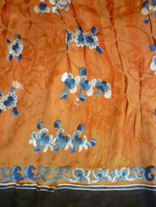 Pair (2) Antique Chinese Embroidered Damask Silk Skirt Panels,  Qing,  19th Cent photo