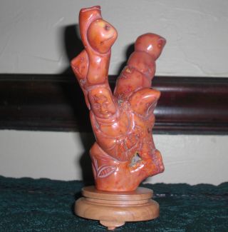 Chinese Carved Coral Branch Carving Salmon Or Pink photo