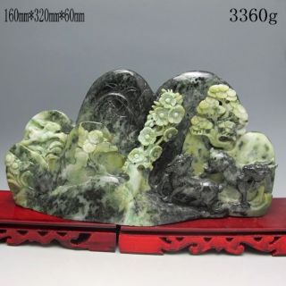 100% Natural Chinese Dushan Jade Hand - Carved Statue - - Sheep&pine Tree&mountain photo