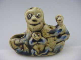 Rare Rose Porcelain Carved Monkey Brush Washer photo